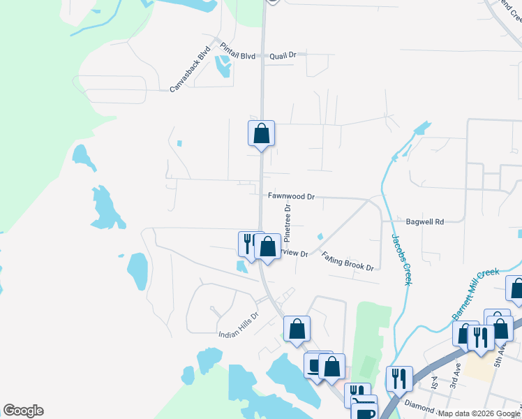 map of restaurants, bars, coffee shops, grocery stores, and more near 4593 Woodbine Road in Pace