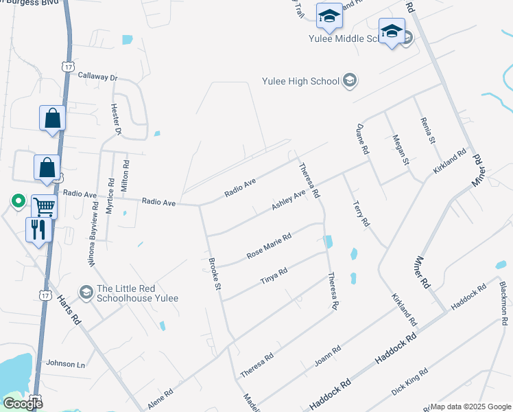 map of restaurants, bars, coffee shops, grocery stores, and more near 85248 Ashley Avenue in Yulee