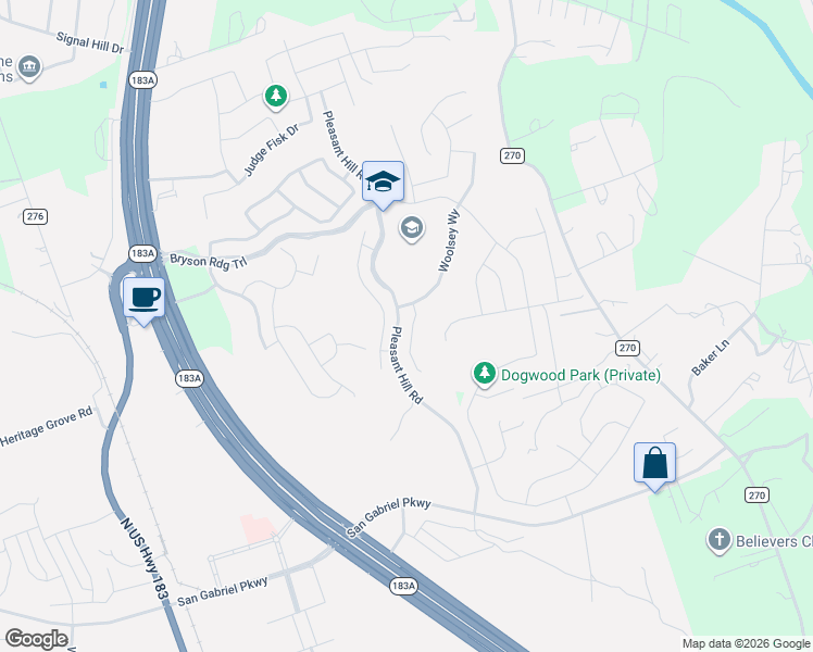 map of restaurants, bars, coffee shops, grocery stores, and more near Pleasant Hill Road in Leander