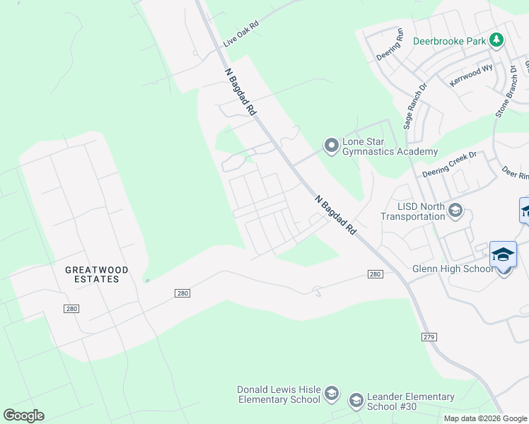 map of restaurants, bars, coffee shops, grocery stores, and more near 4350 County Road 279 in Leander