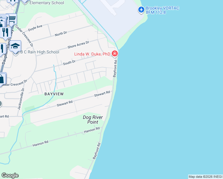 map of restaurants, bars, coffee shops, grocery stores, and more near 909-923 Stewart Rd in Mobile