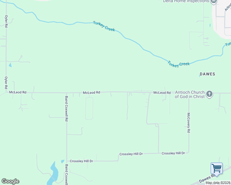 map of restaurants, bars, coffee shops, grocery stores, and more near 10351 McLeod Road in Mobile