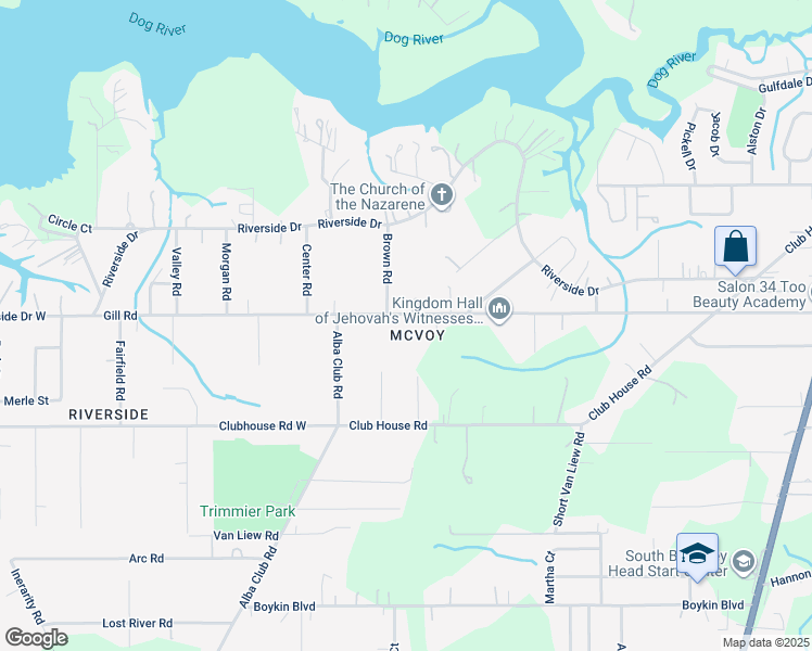 map of restaurants, bars, coffee shops, grocery stores, and more near 2363 Gill Road in Mobile