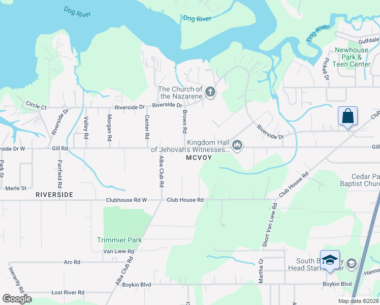 map of restaurants, bars, coffee shops, grocery stores, and more near 2363 Gill Road in Mobile