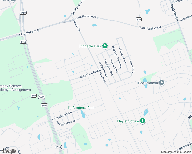 map of restaurants, bars, coffee shops, grocery stores, and more near 1026 Toltec Trail in Georgetown