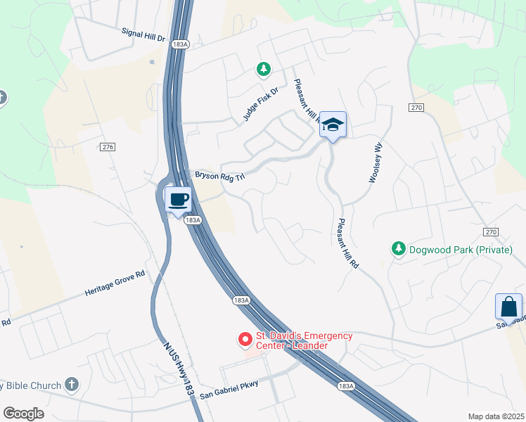 map of restaurants, bars, coffee shops, grocery stores, and more near 3751 U.S. 183 in Leander
