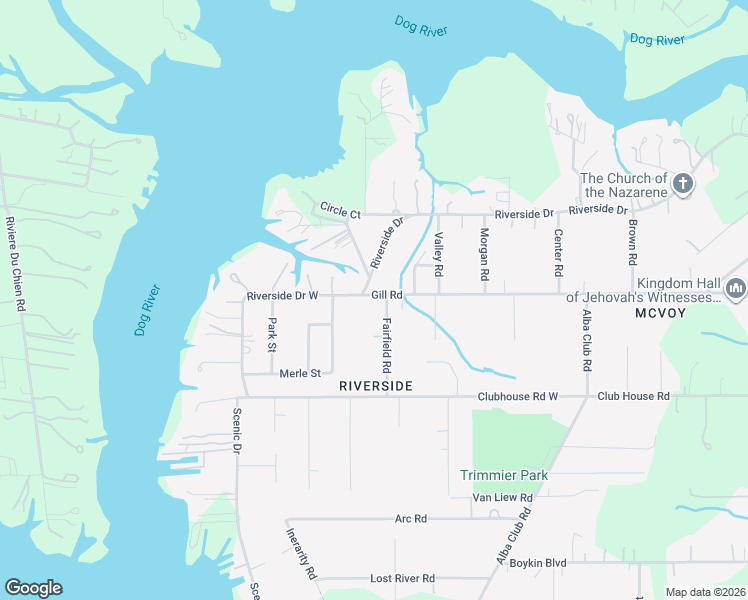 map of restaurants, bars, coffee shops, grocery stores, and more near 2901 Riverside Drive in Mobile
