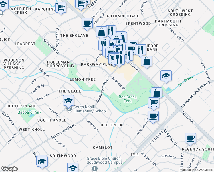 map of restaurants, bars, coffee shops, grocery stores, and more near 1804 Potomac Place in College Station