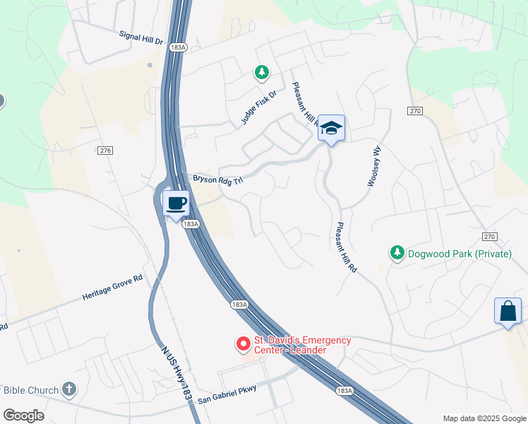 map of restaurants, bars, coffee shops, grocery stores, and more near 10950 183A Toll Road in Leander