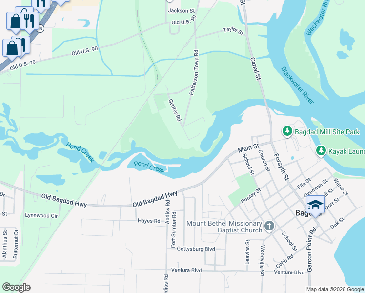 map of restaurants, bars, coffee shops, grocery stores, and more near 4621 Gunter Road in Milton
