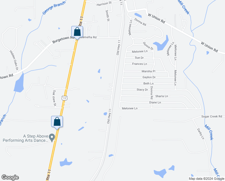 map of restaurants, bars, coffee shops, grocery stores, and more near Old U.S. 11 in Carriere