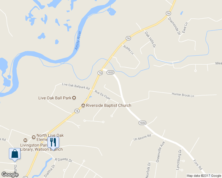 map of restaurants, bars, coffee shops, grocery stores, and more near 9329 Rue De Benoit in Denham Springs