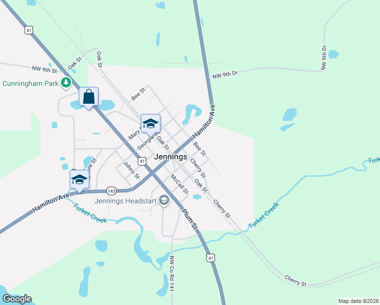 map of restaurants, bars, coffee shops, grocery stores, and more near 1356 Cherry Street in Jennings