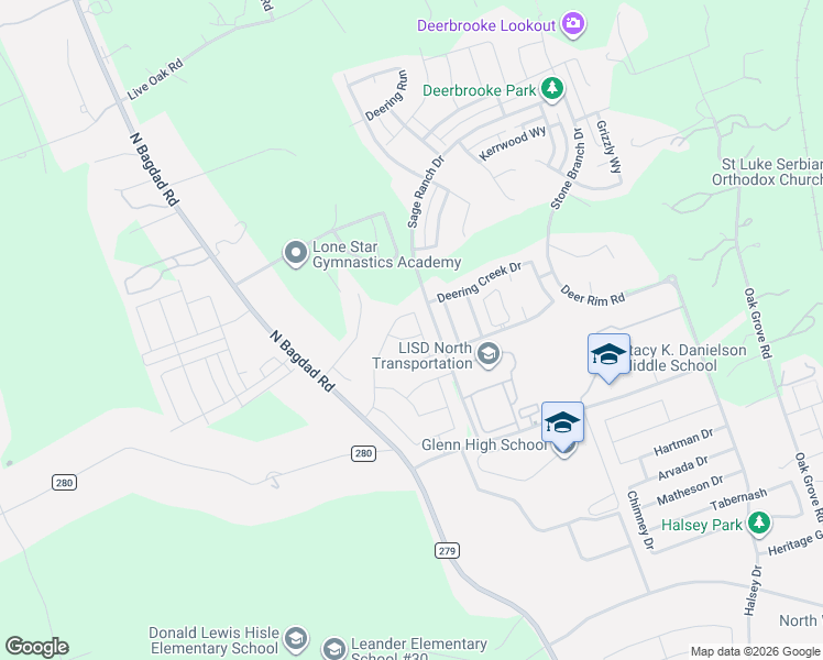 map of restaurants, bars, coffee shops, grocery stores, and more near 200 Mockingbird Hill in Leander
