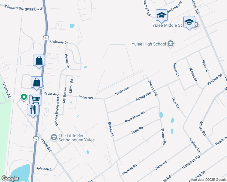 map of restaurants, bars, coffee shops, grocery stores, and more near 85485 Radio Avenue in Yulee