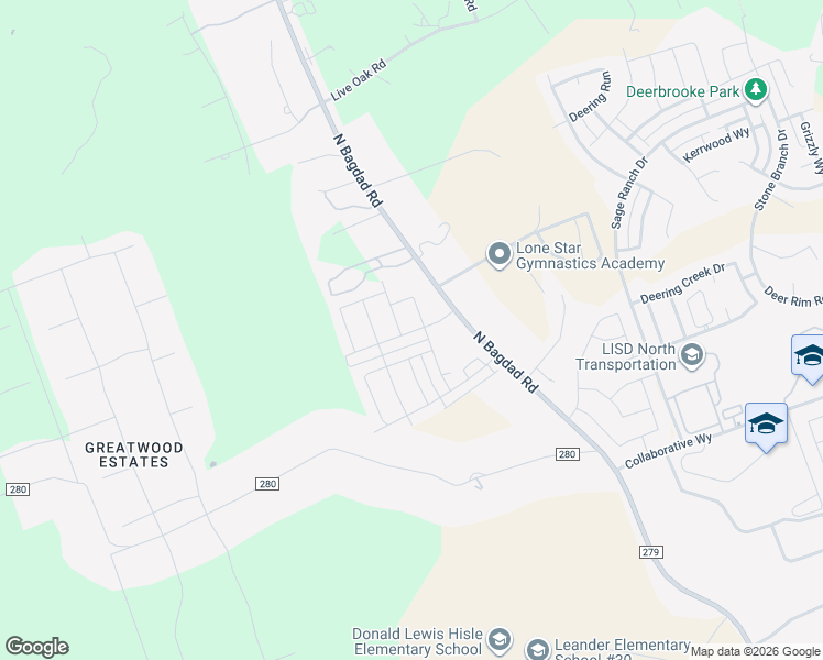 map of restaurants, bars, coffee shops, grocery stores, and more near 2605 Acoma Lane in Leander