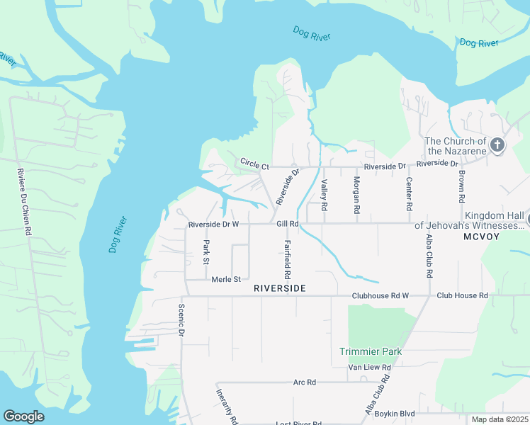 map of restaurants, bars, coffee shops, grocery stores, and more near 3258 Riverside Drive in Mobile