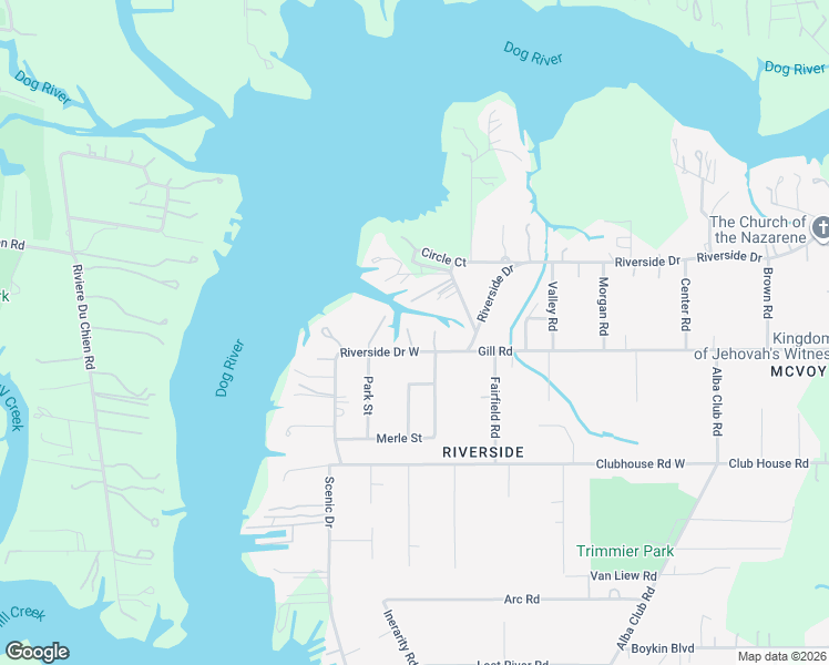map of restaurants, bars, coffee shops, grocery stores, and more near 2958 Riverside Drive in Mobile