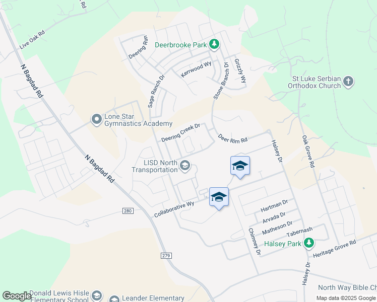 map of restaurants, bars, coffee shops, grocery stores, and more near 1301 Low Branch Lane in Leander
