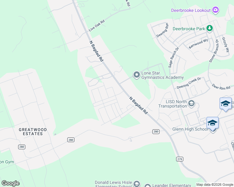 map of restaurants, bars, coffee shops, grocery stores, and more near 2605 Acoma Lane in Leander