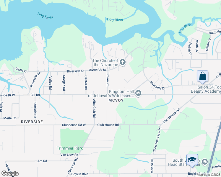 map of restaurants, bars, coffee shops, grocery stores, and more near 3225 Brown Road in Mobile