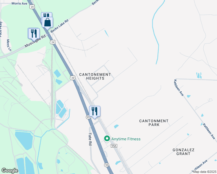 map of restaurants, bars, coffee shops, grocery stores, and more near 1013 Woodbury Place in Cantonment