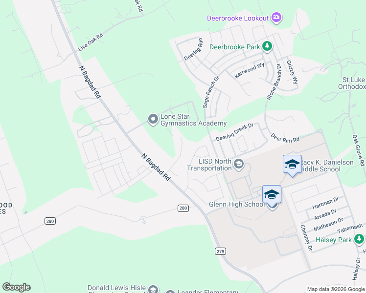 map of restaurants, bars, coffee shops, grocery stores, and more near 4247-4807 County Road 279 in Leander