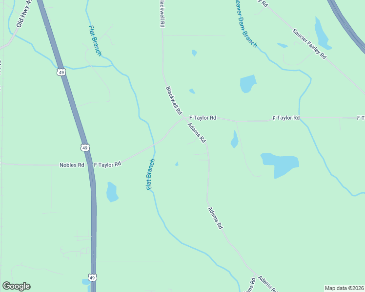 map of restaurants, bars, coffee shops, grocery stores, and more near 22071 Adams Road in Saucier