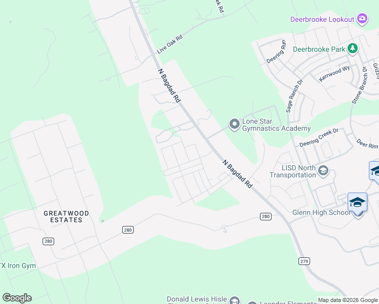 map of restaurants, bars, coffee shops, grocery stores, and more near 2605 Acoma Lane in Leander