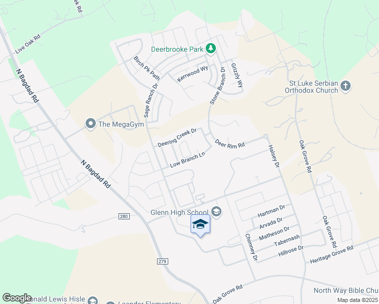 map of restaurants, bars, coffee shops, grocery stores, and more near 2401 Low Branch Cove in Leander