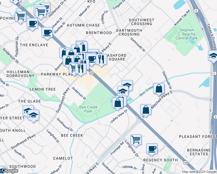 map of restaurants, bars, coffee shops, grocery stores, and more near 2520-2530 Texas Avenue South in College Station