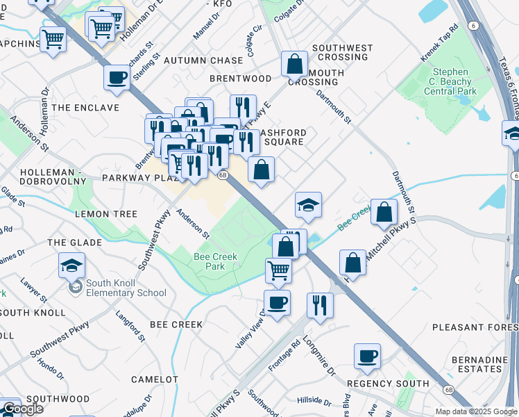 map of restaurants, bars, coffee shops, grocery stores, and more near 2520 Texas Avenue South in College Station