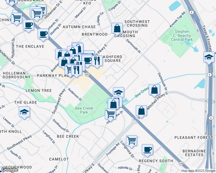 map of restaurants, bars, coffee shops, grocery stores, and more near 2520-2530 Texas Avenue South in College Station