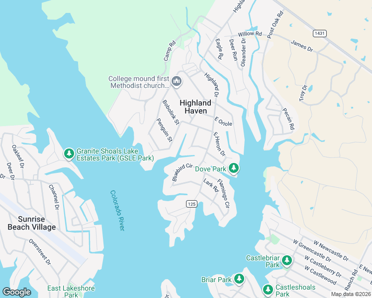 map of restaurants, bars, coffee shops, grocery stores, and more near 114 Bluebird Circle in Marble Falls