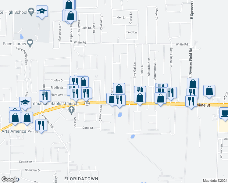 map of restaurants, bars, coffee shops, grocery stores, and more near 4616 Dean Drive in Milton