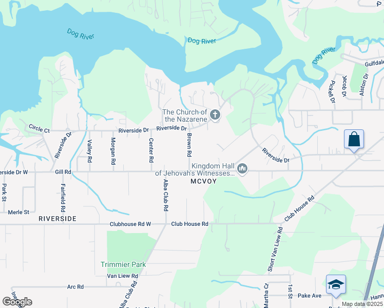 map of restaurants, bars, coffee shops, grocery stores, and more near 3213 Brown Road in Mobile