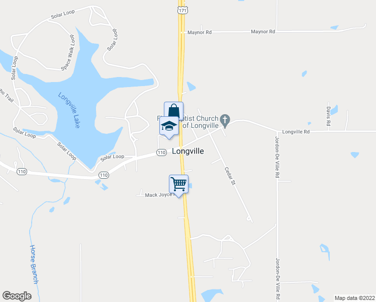 map of restaurants, bars, coffee shops, grocery stores, and more near in Longville