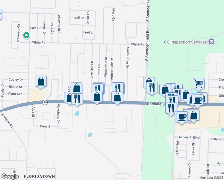 map of restaurants, bars, coffee shops, grocery stores, and more near 4636 Summerdale Boulevard in Pace