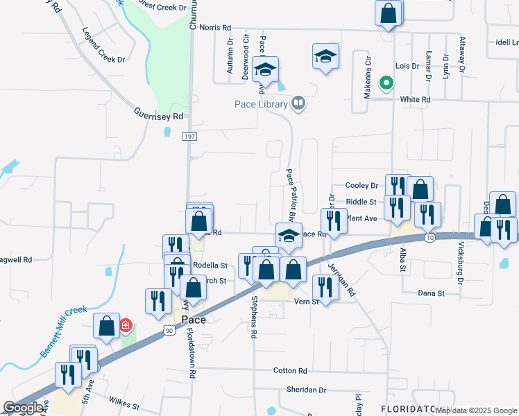 map of restaurants, bars, coffee shops, grocery stores, and more near 4648 Crossing Court in Pace