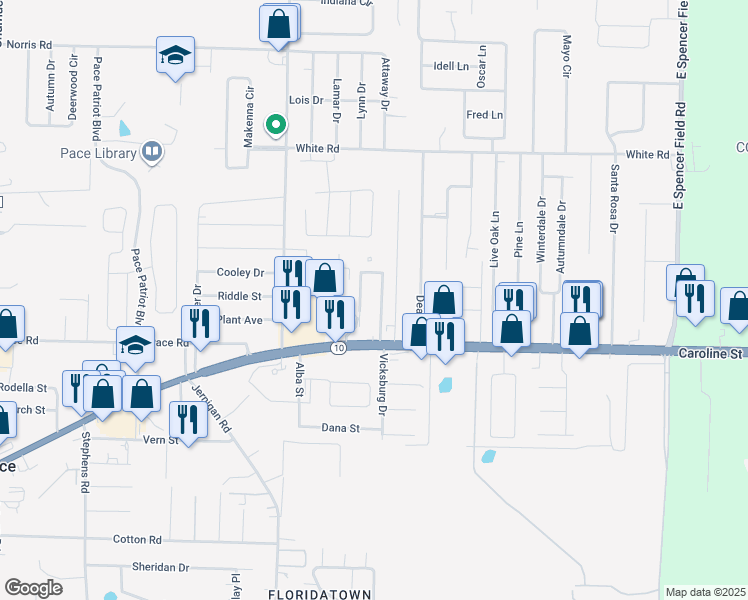 map of restaurants, bars, coffee shops, grocery stores, and more near 56 Country Village Apartment in Pace