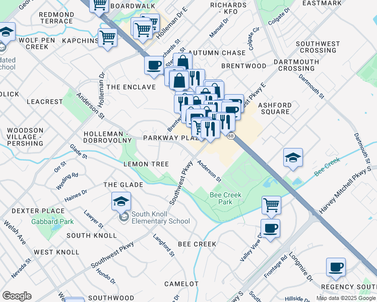 map of restaurants, bars, coffee shops, grocery stores, and more near 1713 Anderson St in College Station