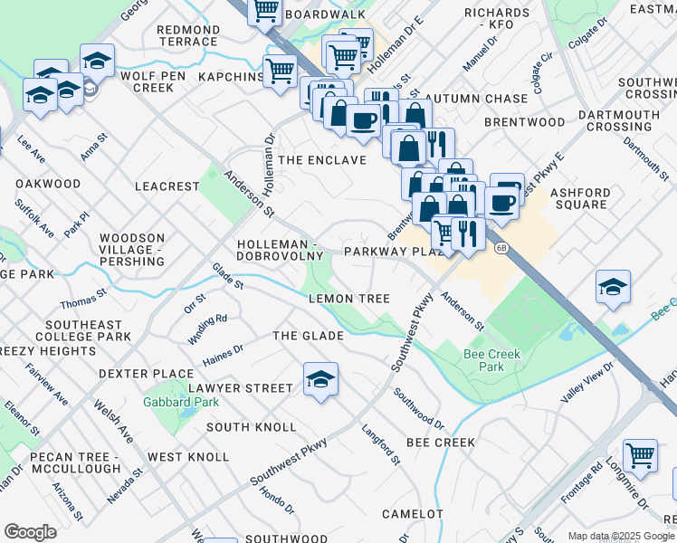map of restaurants, bars, coffee shops, grocery stores, and more near 1401 Lemon Tree Lane in College Station