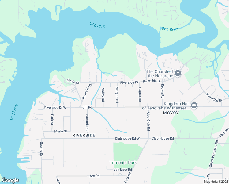 map of restaurants, bars, coffee shops, grocery stores, and more near 2713 Riverside Drive in Mobile