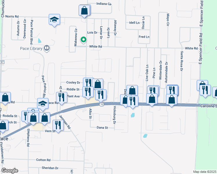 map of restaurants, bars, coffee shops, grocery stores, and more near 56 Country Village Apartment in Pace