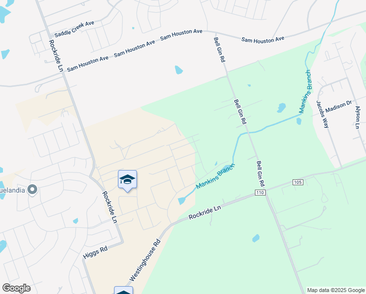 map of restaurants, bars, coffee shops, grocery stores, and more near 2775 Rockride Lane in Georgetown