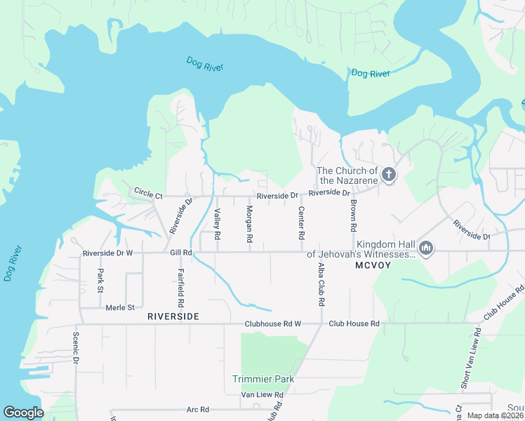 map of restaurants, bars, coffee shops, grocery stores, and more near 2653 Riverside Dr in Mobile