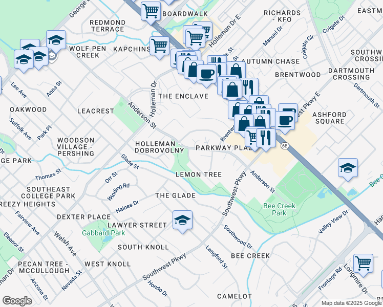 map of restaurants, bars, coffee shops, grocery stores, and more near 1401 Lemon Tree Lane in College Station
