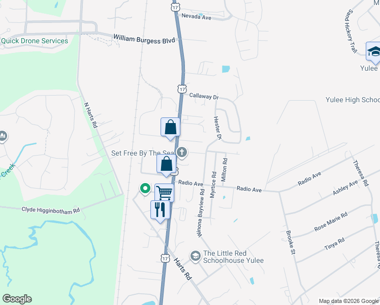 map of restaurants, bars, coffee shops, grocery stores, and more near 1574 Fields Road in Yulee