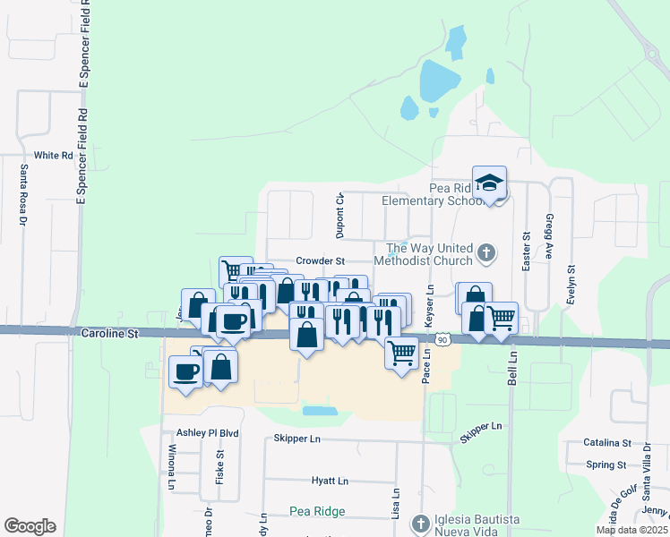 map of restaurants, bars, coffee shops, grocery stores, and more near 4895 Crowder Street in Milton