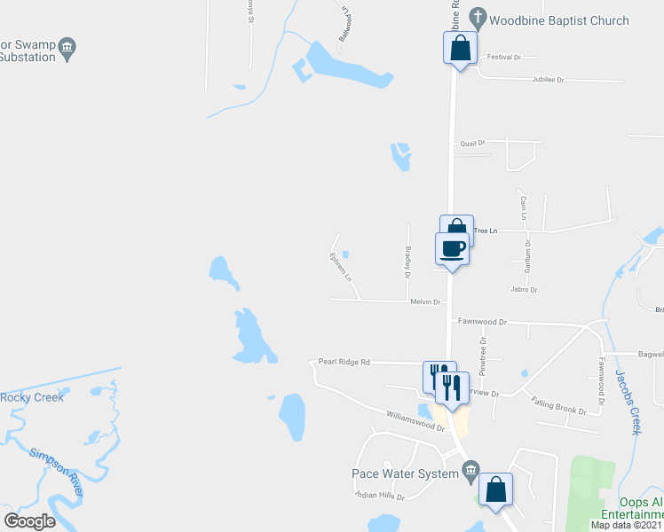 map of restaurants, bars, coffee shops, grocery stores, and more near 4633 Ephrem Lane in Pace